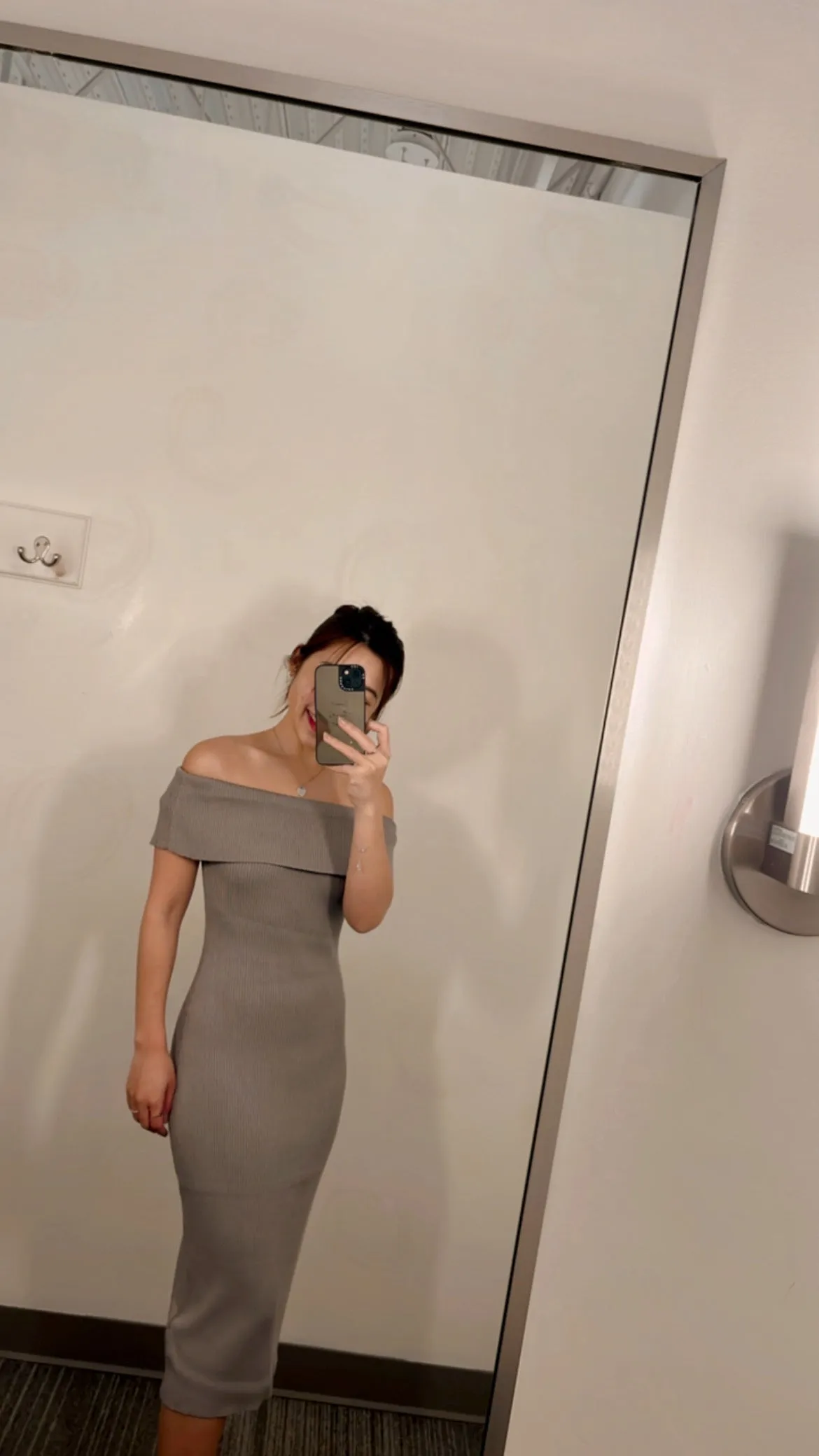 Ribbed Off Shoulder Midi Dress