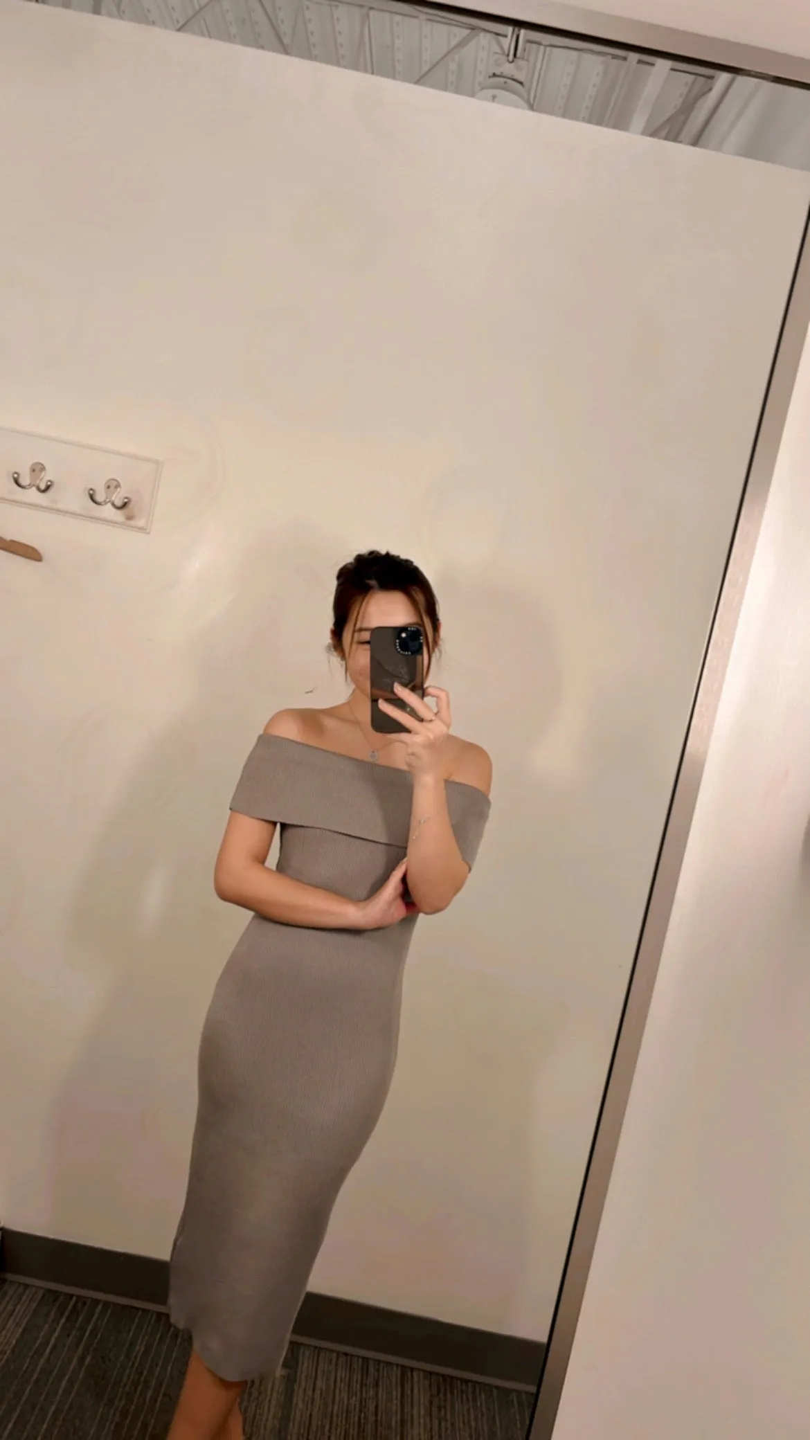 Ribbed Off Shoulder Midi Dress