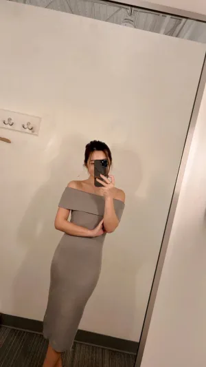 Ribbed Off Shoulder Midi Dress