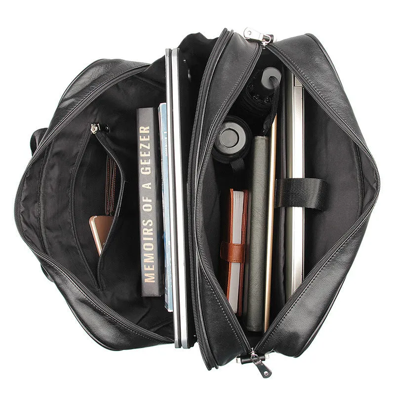 ROCKCOW Full Grain Leather Briefcase Men Leather Messenger Shoulder Bag