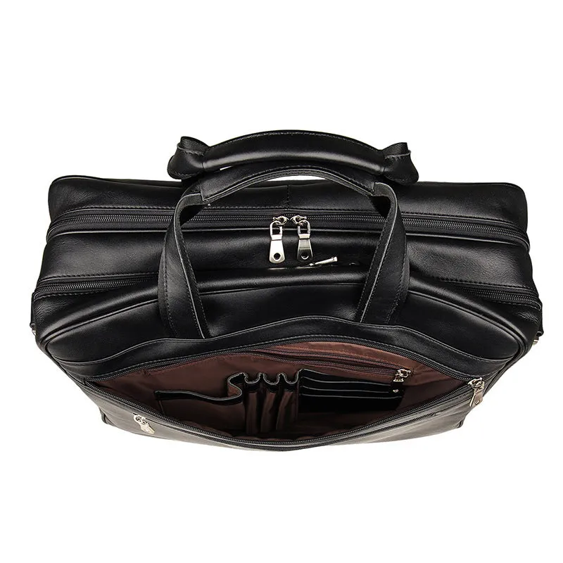 ROCKCOW Full Grain Leather Briefcase Men Leather Messenger Shoulder Bag