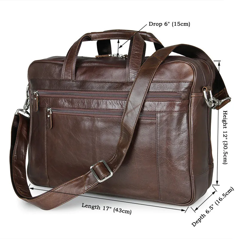 ROCKCOW Full Grain Leather Briefcase Men Leather Messenger Shoulder Bag