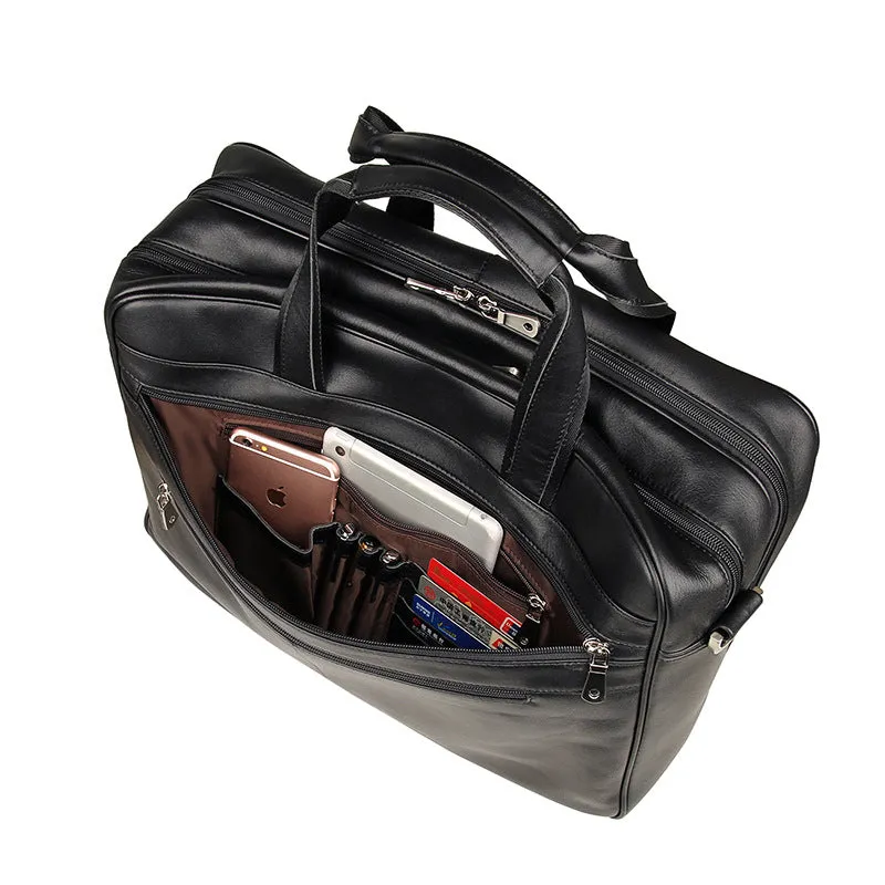 ROCKCOW Full Grain Leather Briefcase Men Leather Messenger Shoulder Bag