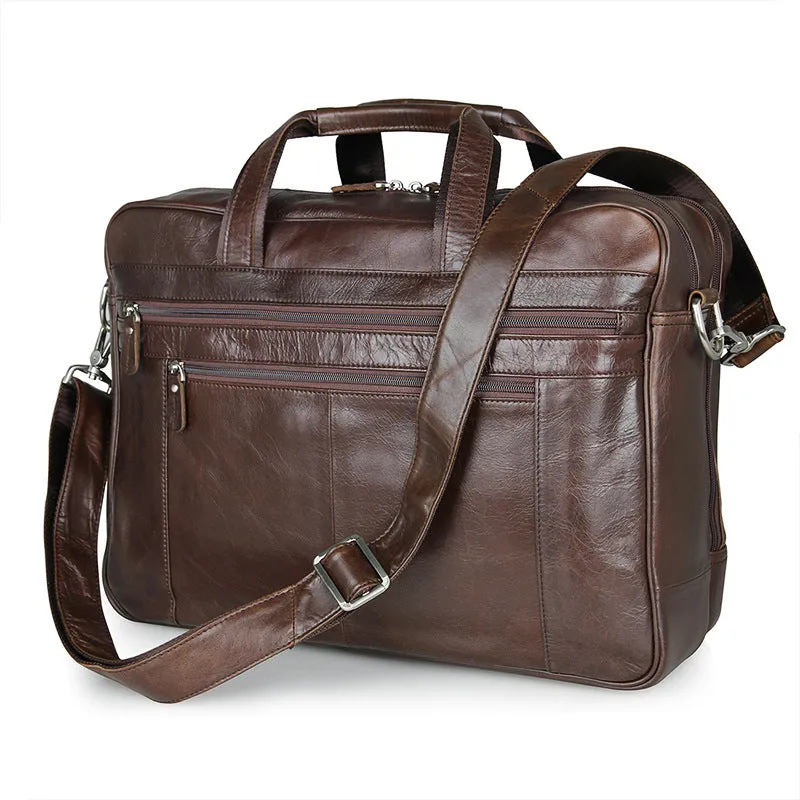 ROCKCOW Full Grain Leather Briefcase Men Leather Messenger Shoulder Bag