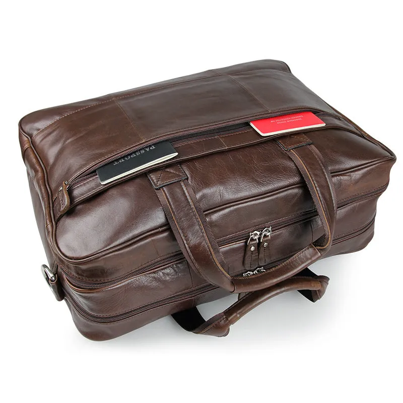 ROCKCOW Full Grain Leather Briefcase Men Leather Messenger Shoulder Bag