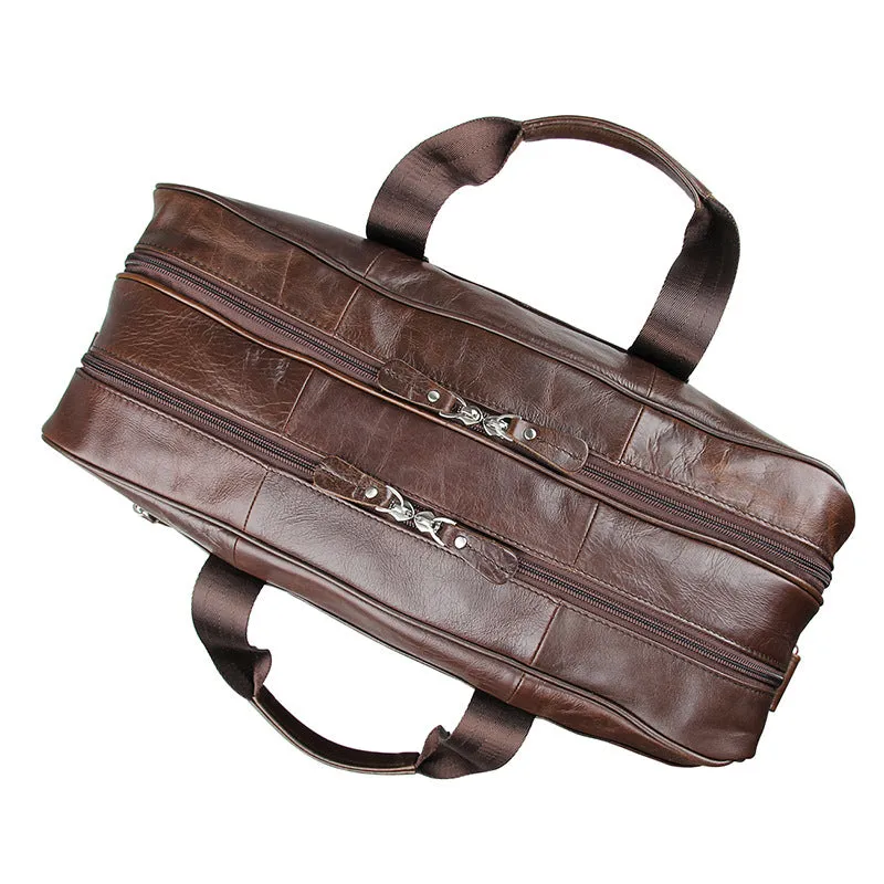 ROCKCOW Full Grain Leather Briefcase Men Leather Messenger Shoulder Bag