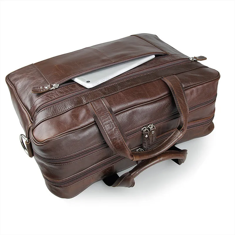 ROCKCOW Full Grain Leather Briefcase Men Leather Messenger Shoulder Bag