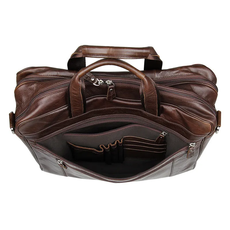 ROCKCOW Full Grain Leather Briefcase Men Leather Messenger Shoulder Bag