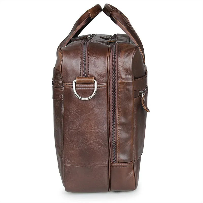 ROCKCOW Full Grain Leather Briefcase Men Leather Messenger Shoulder Bag