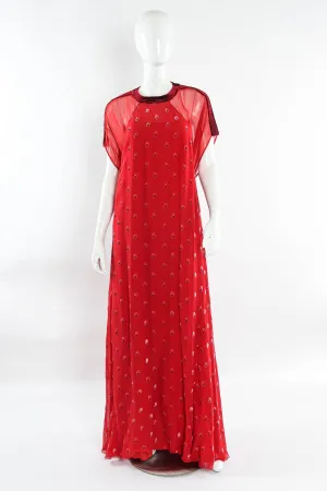 Rose Flocked Velvet Silk Panel Dress