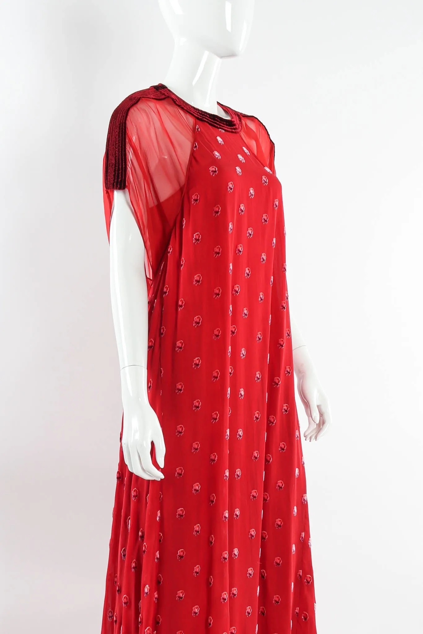 Rose Flocked Velvet Silk Panel Dress