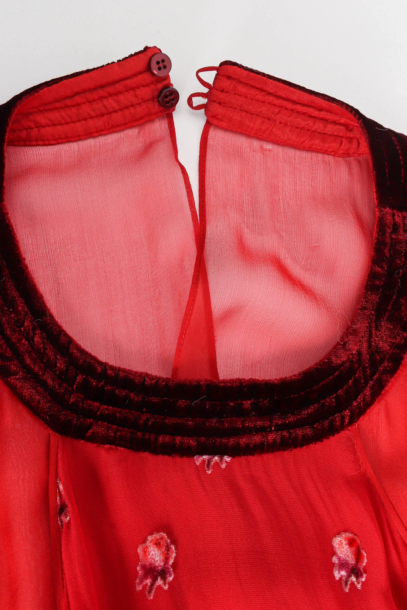 Rose Flocked Velvet Silk Panel Dress