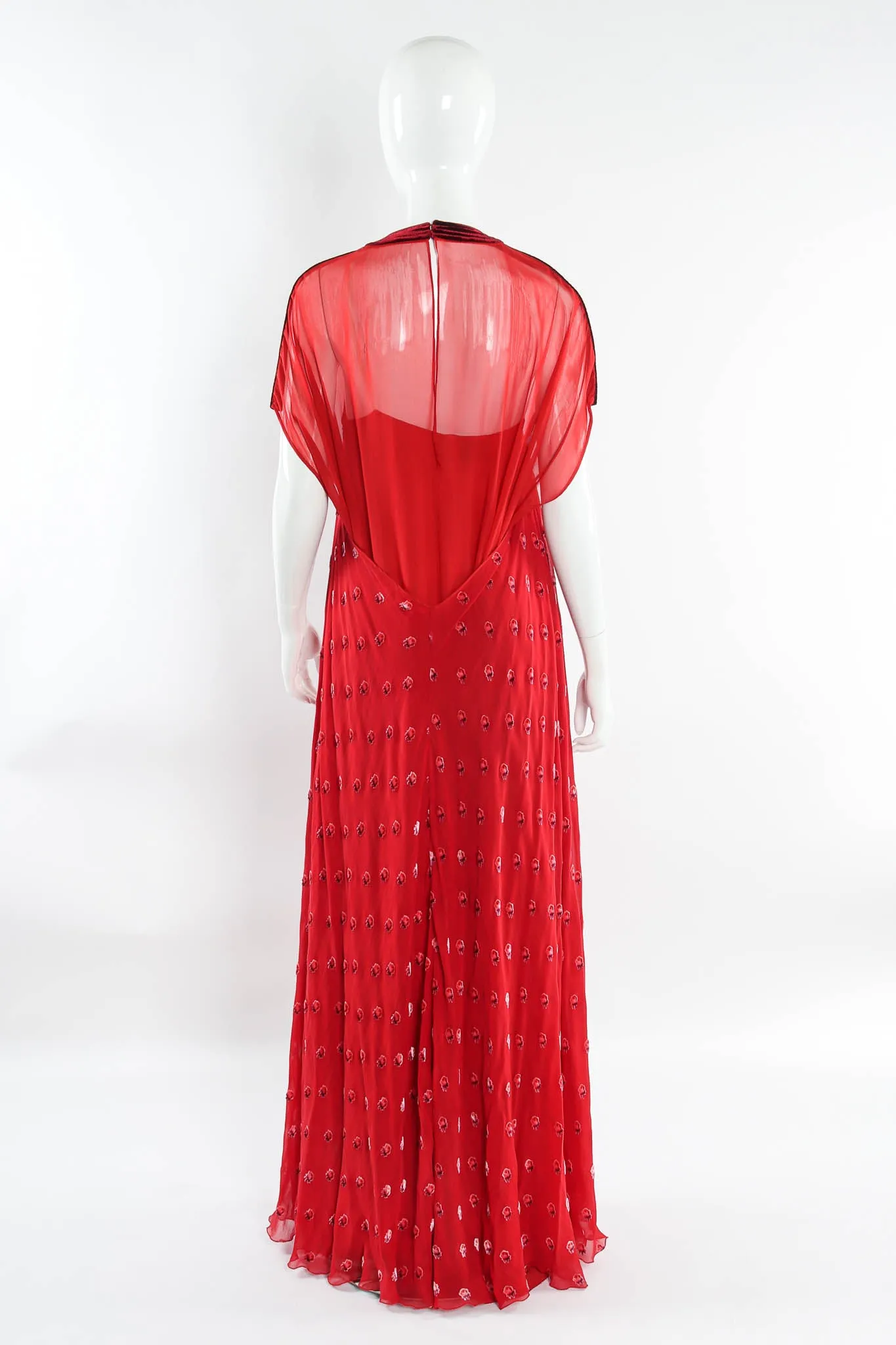 Rose Flocked Velvet Silk Panel Dress