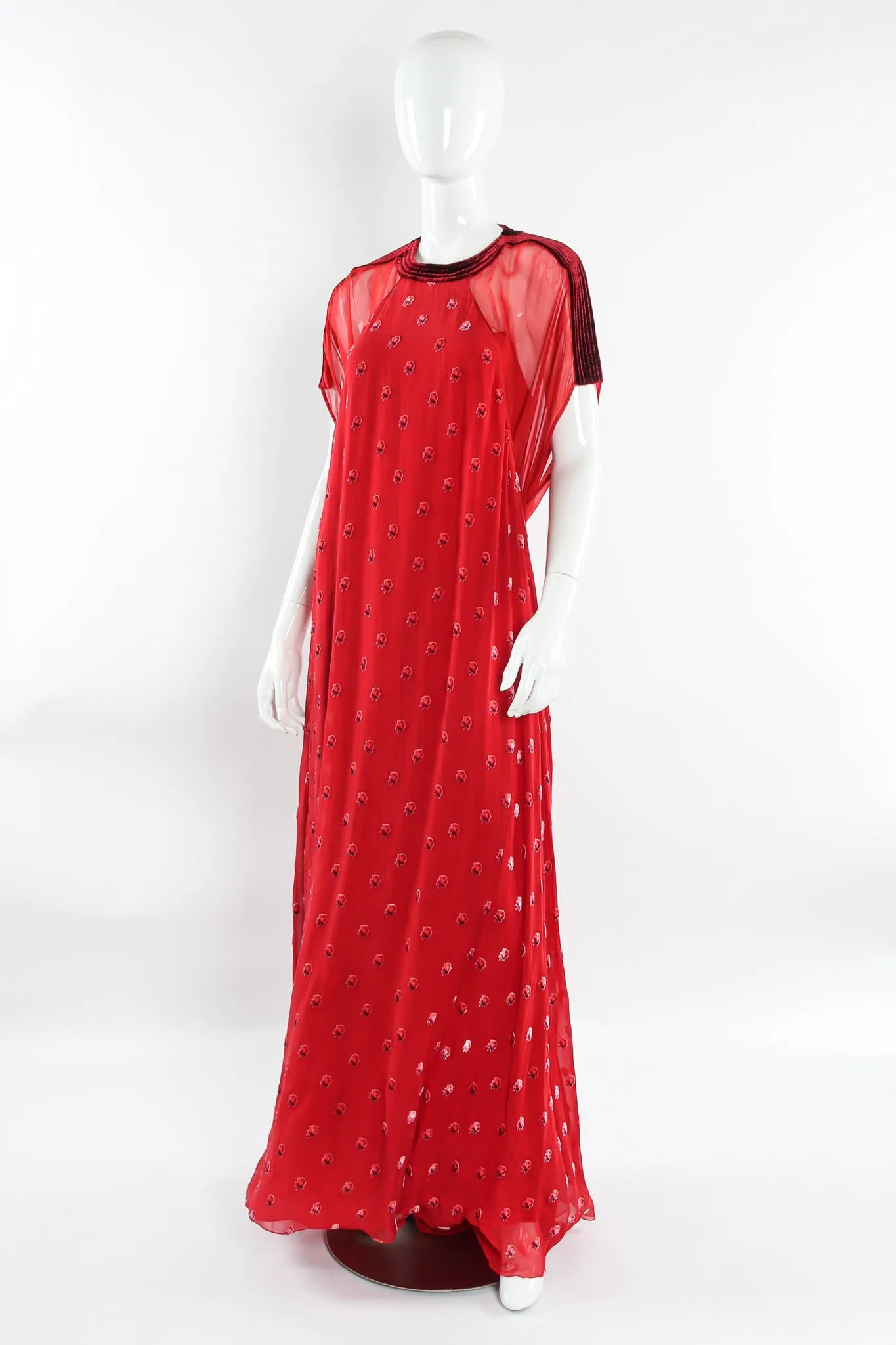 Rose Flocked Velvet Silk Panel Dress