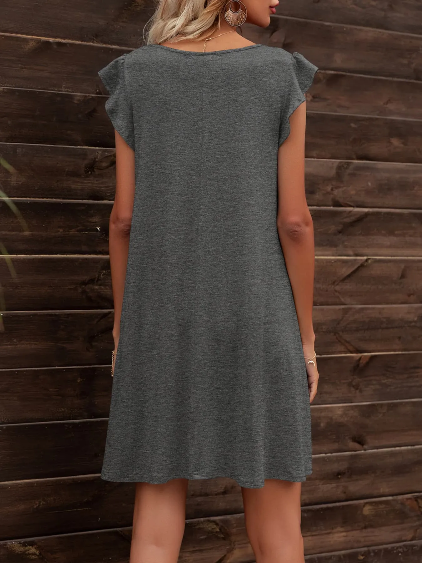 Round Neck Flutter Sleeve Dress with Pockets (6 Colors)