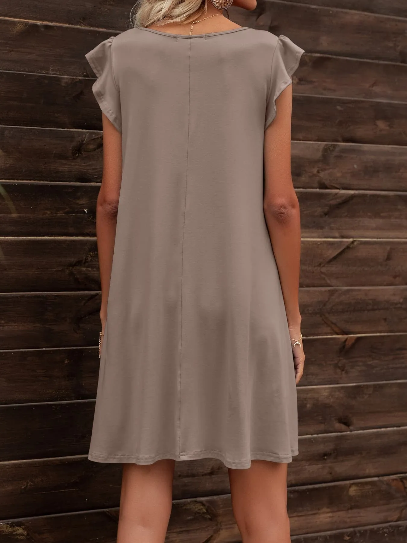 Round Neck Flutter Sleeve Dress with Pockets (6 Colors)