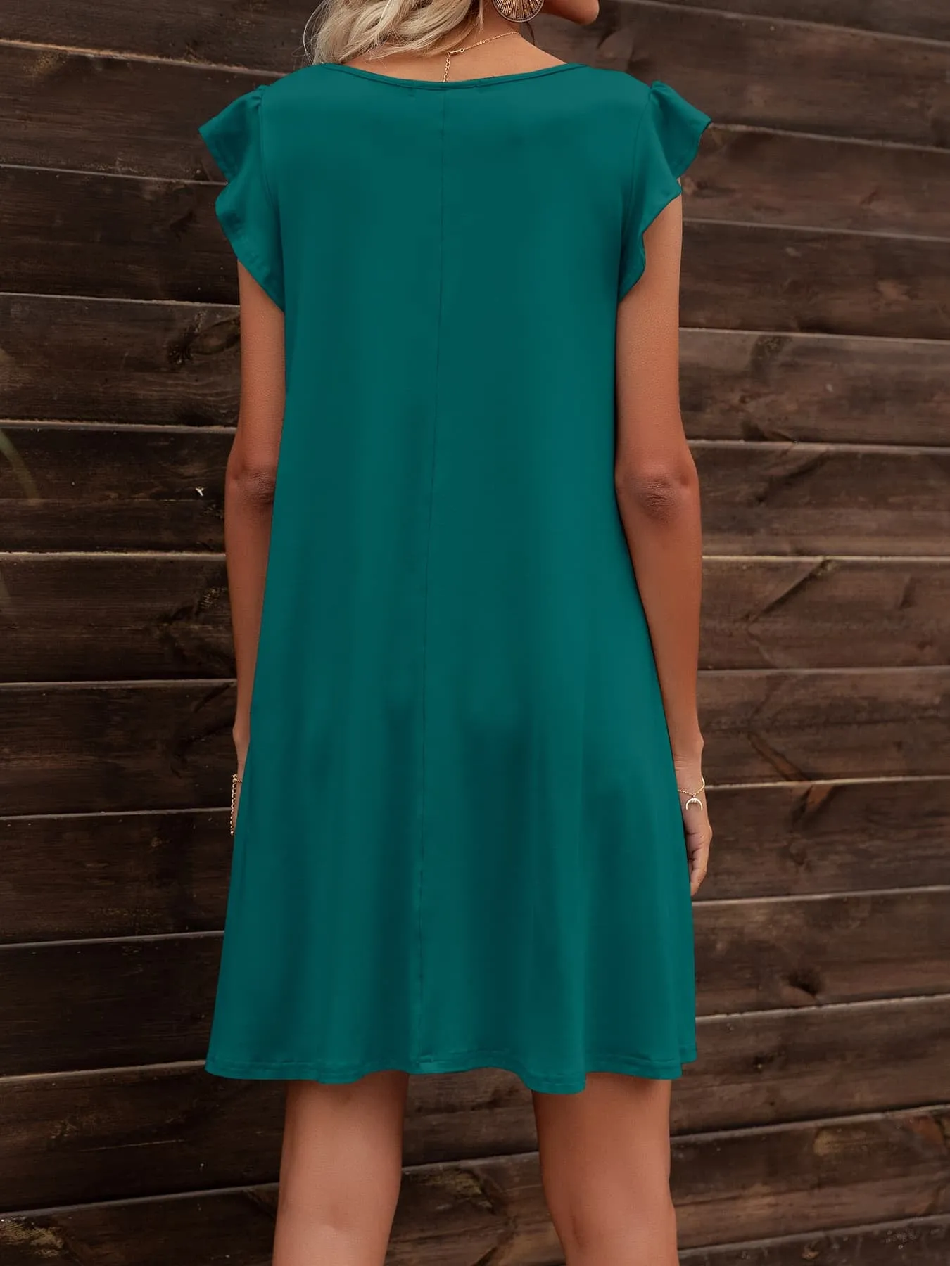 Round Neck Flutter Sleeve Dress with Pockets (6 Colors)