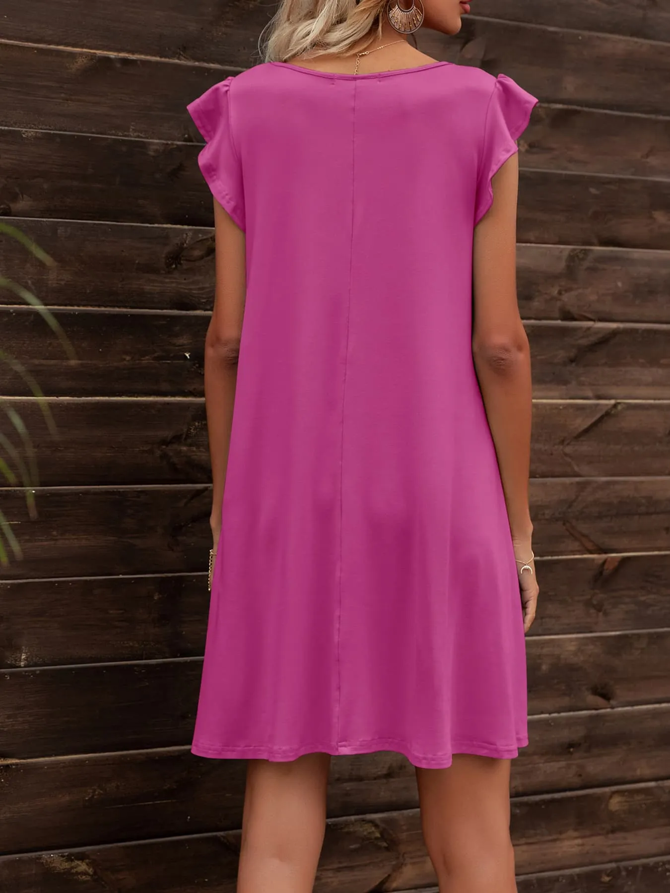 Round Neck Flutter Sleeve Dress with Pockets (6 Colors)