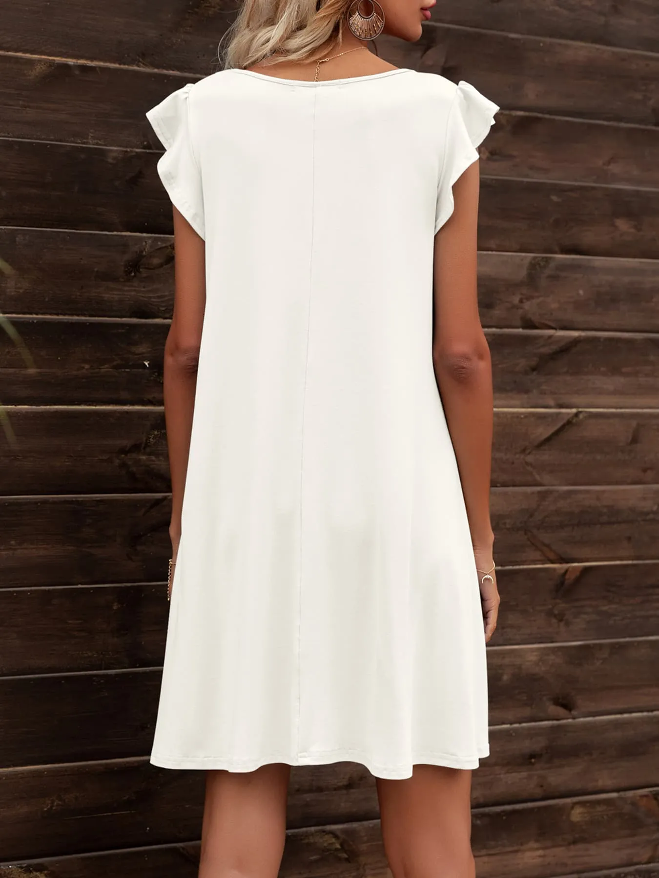 Round Neck Flutter Sleeve Dress with Pockets (6 Colors)