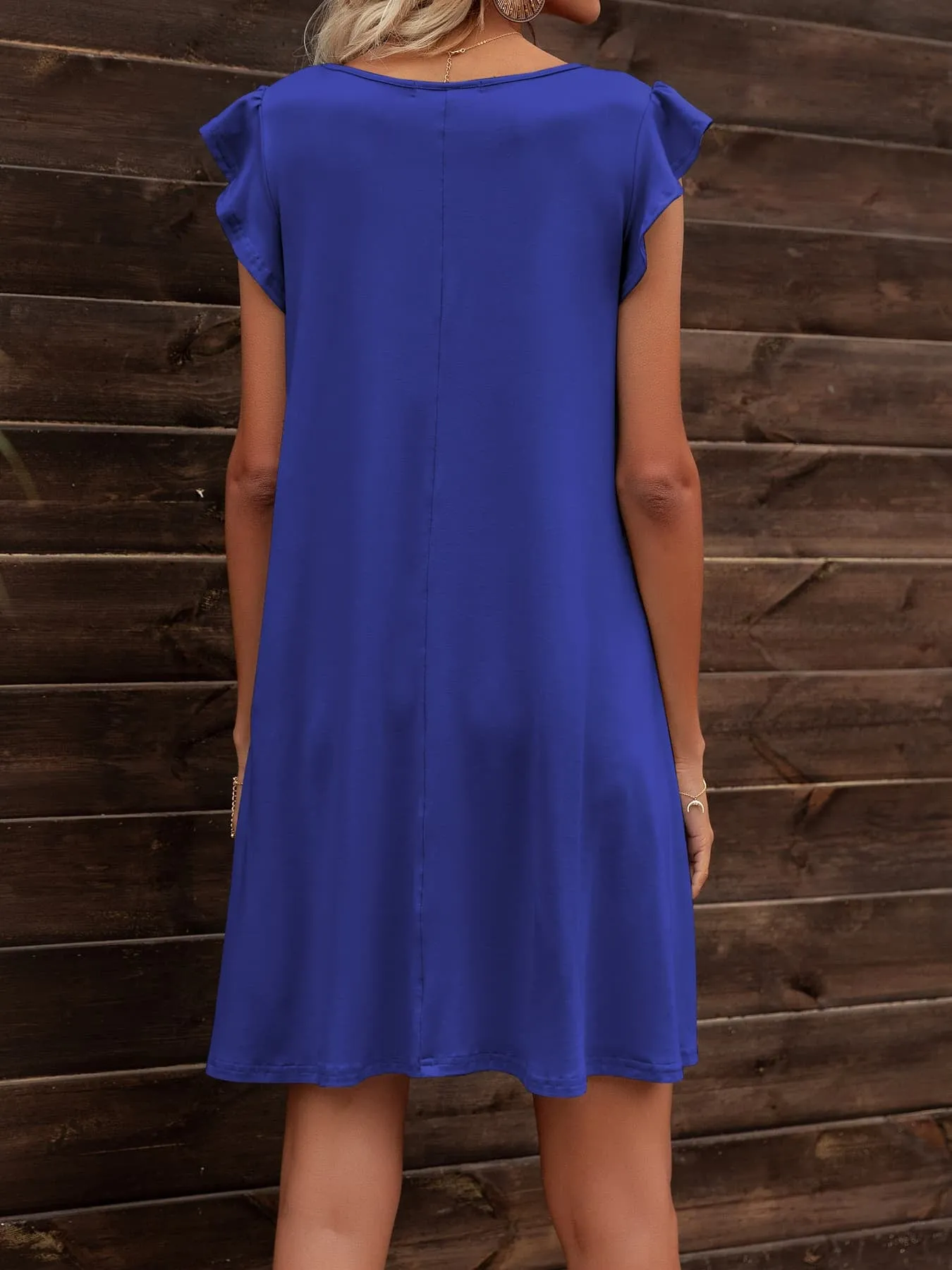 Round Neck Flutter Sleeve Dress with Pockets (6 Colors)