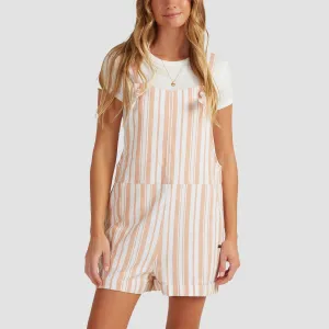 Roxy Sunny Shores Dungaree Shorts Toast Paradise Stripe - Womens