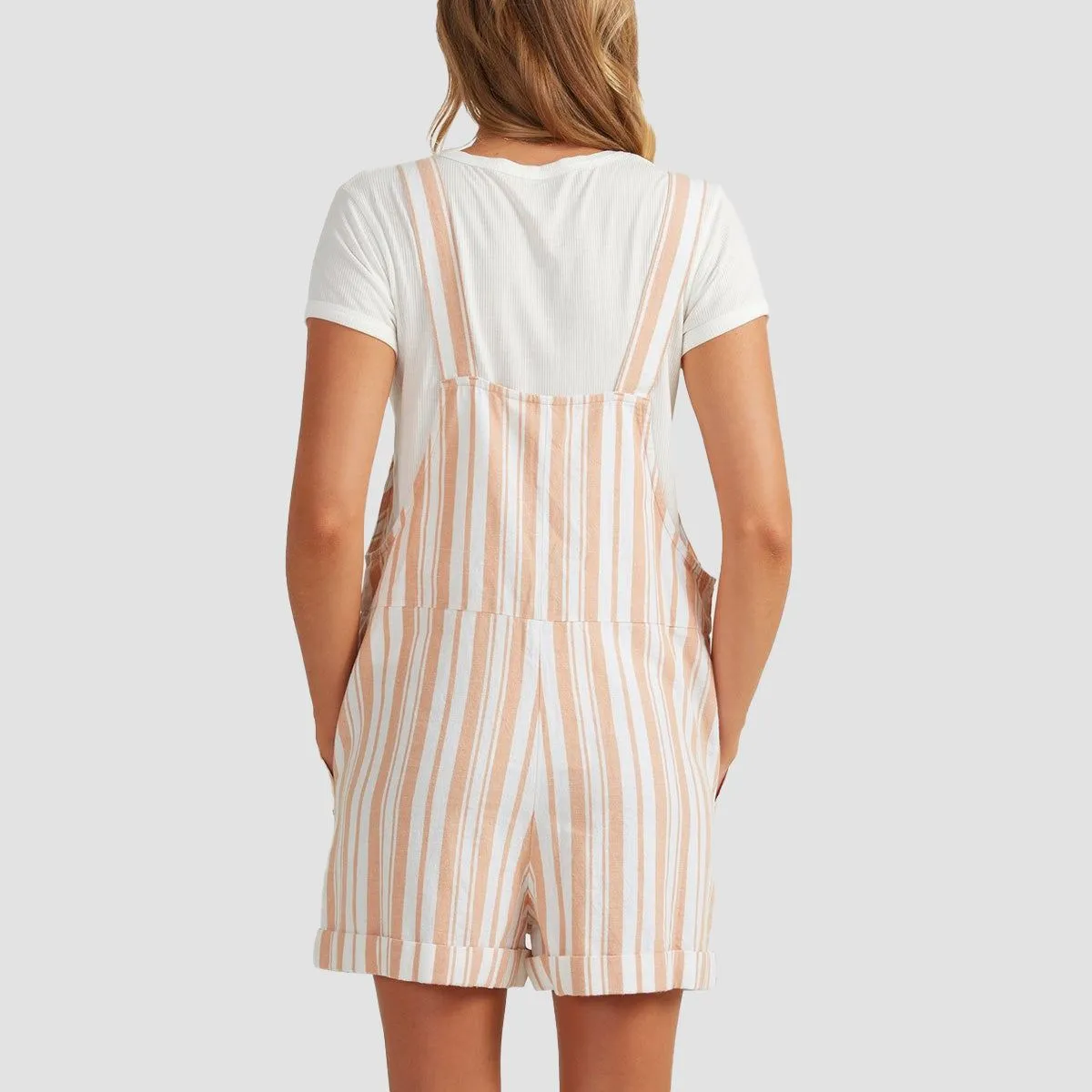Roxy Sunny Shores Dungaree Shorts Toast Paradise Stripe - Womens