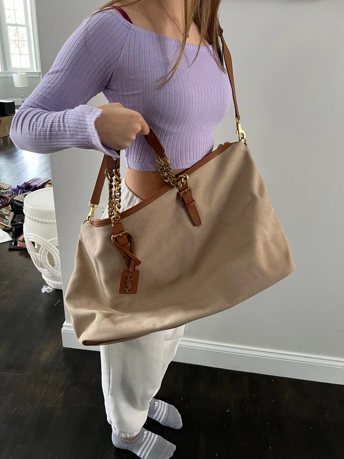 Saint Laurent Natural Canvas and Lether Duffel Bag