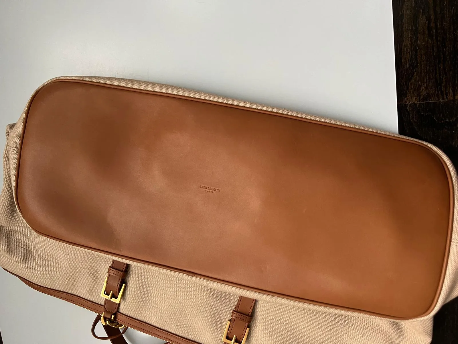 Saint Laurent Natural Canvas and Lether Duffel Bag