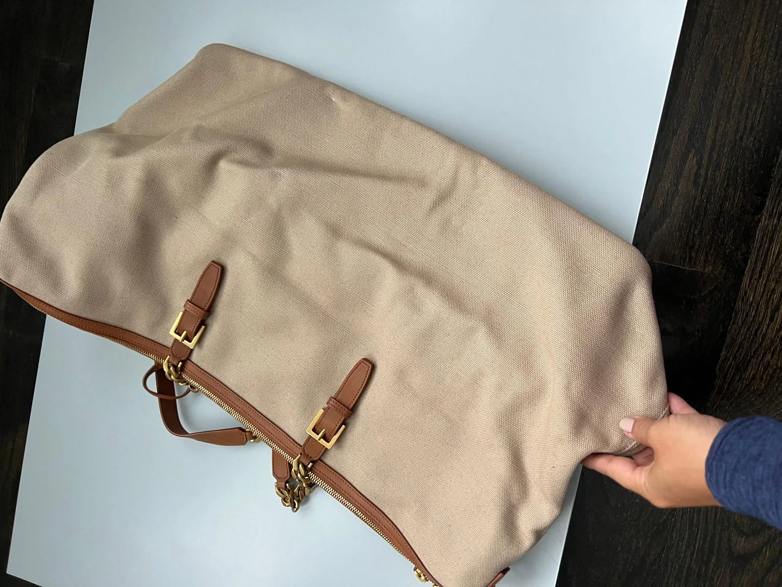 Saint Laurent Natural Canvas and Lether Duffel Bag