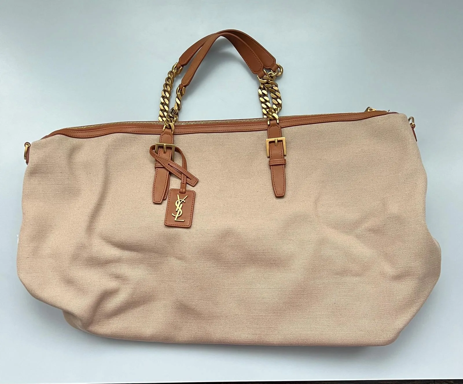 Saint Laurent Natural Canvas and Lether Duffel Bag