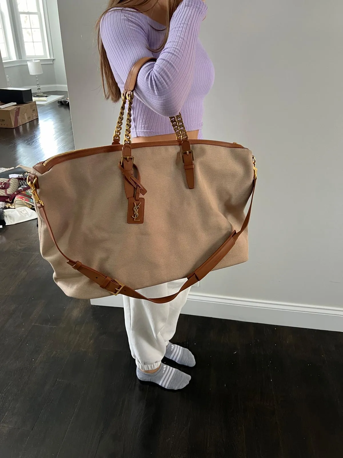 Saint Laurent Natural Canvas and Lether Duffel Bag