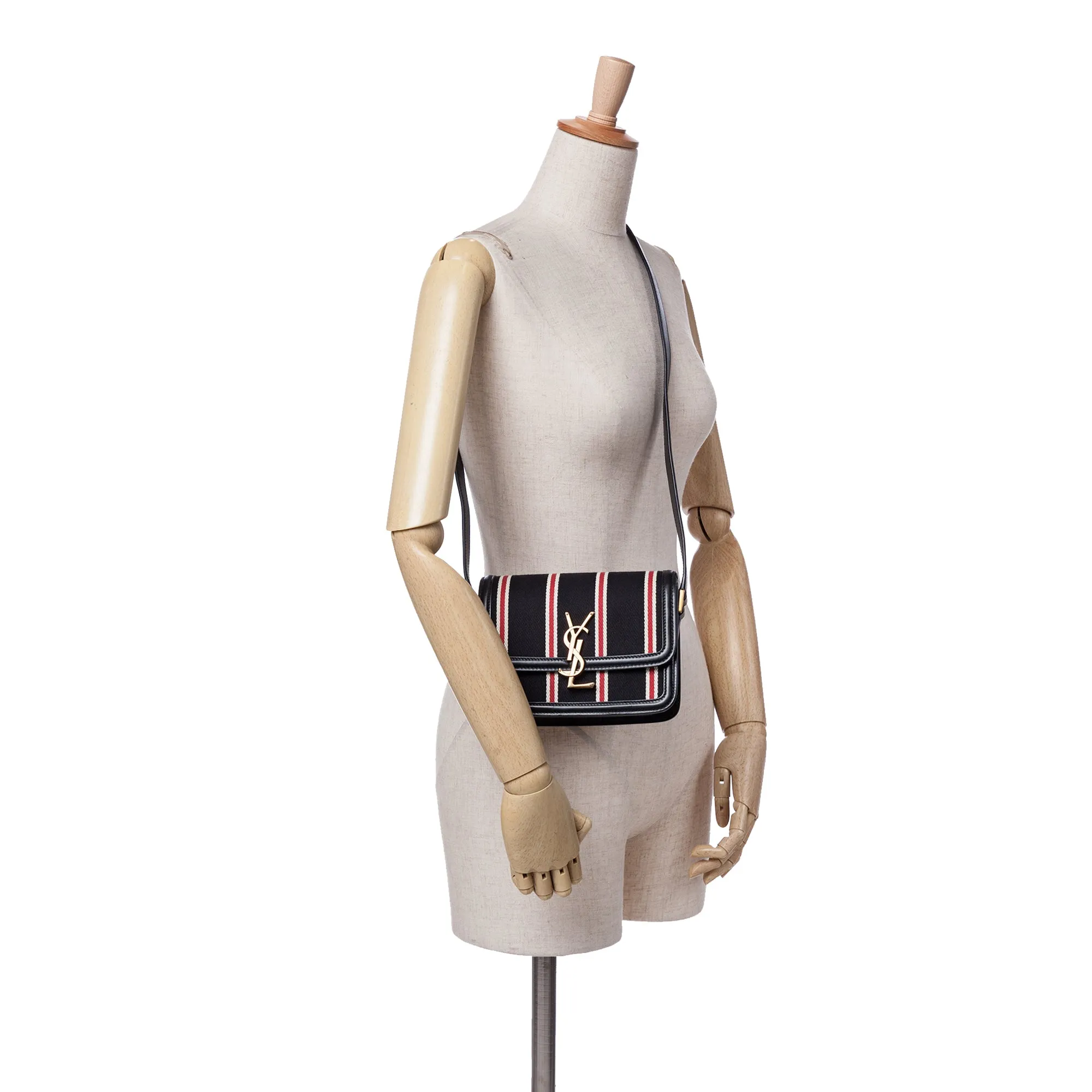 Saint Laurent Small Canvas Striped Solferino Satchel In Box