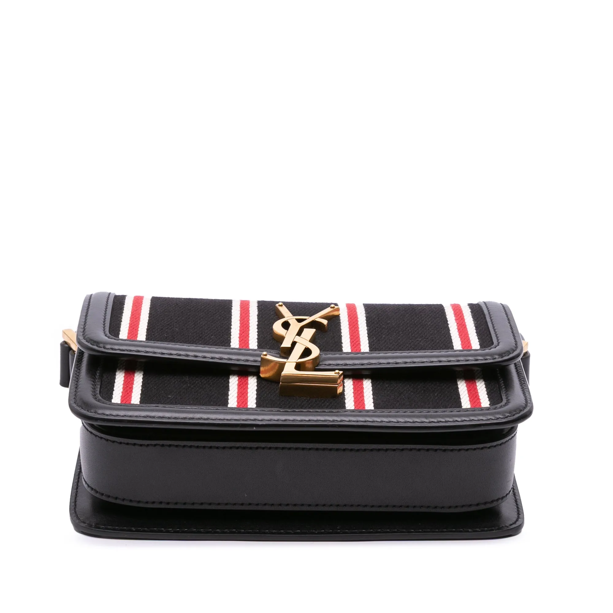 Saint Laurent Small Canvas Striped Solferino Satchel In Box