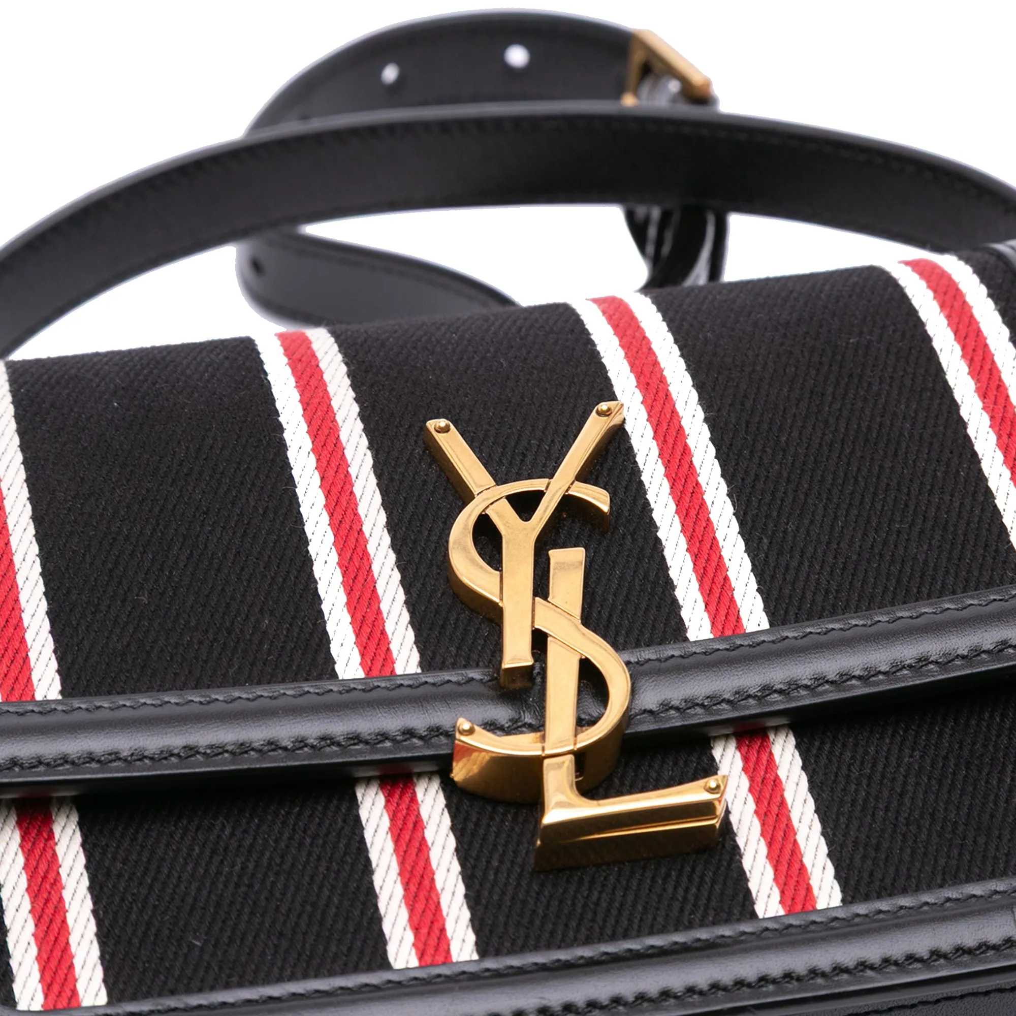 Saint Laurent Small Canvas Striped Solferino Satchel In Box