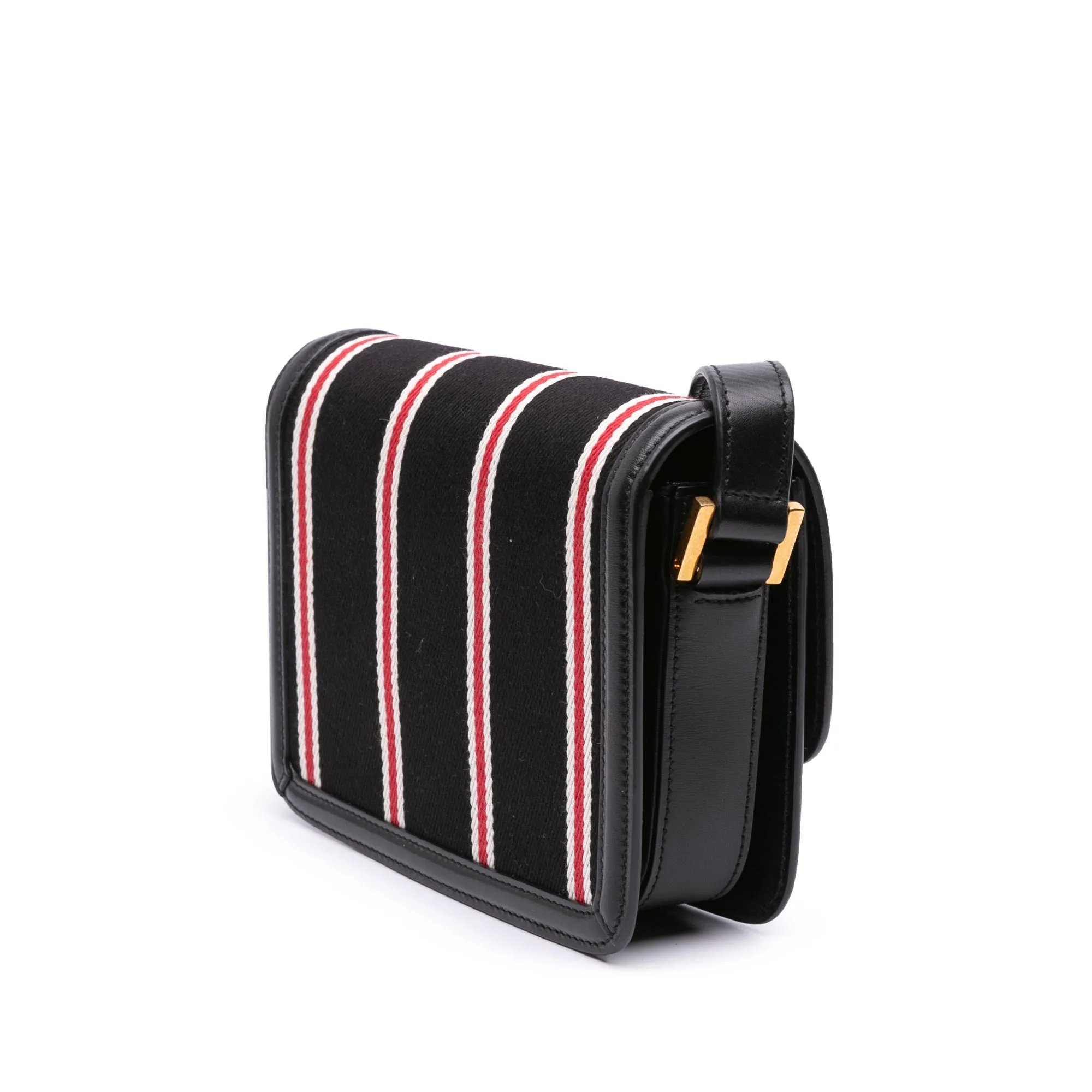 Saint Laurent Small Canvas Striped Solferino Satchel In Box