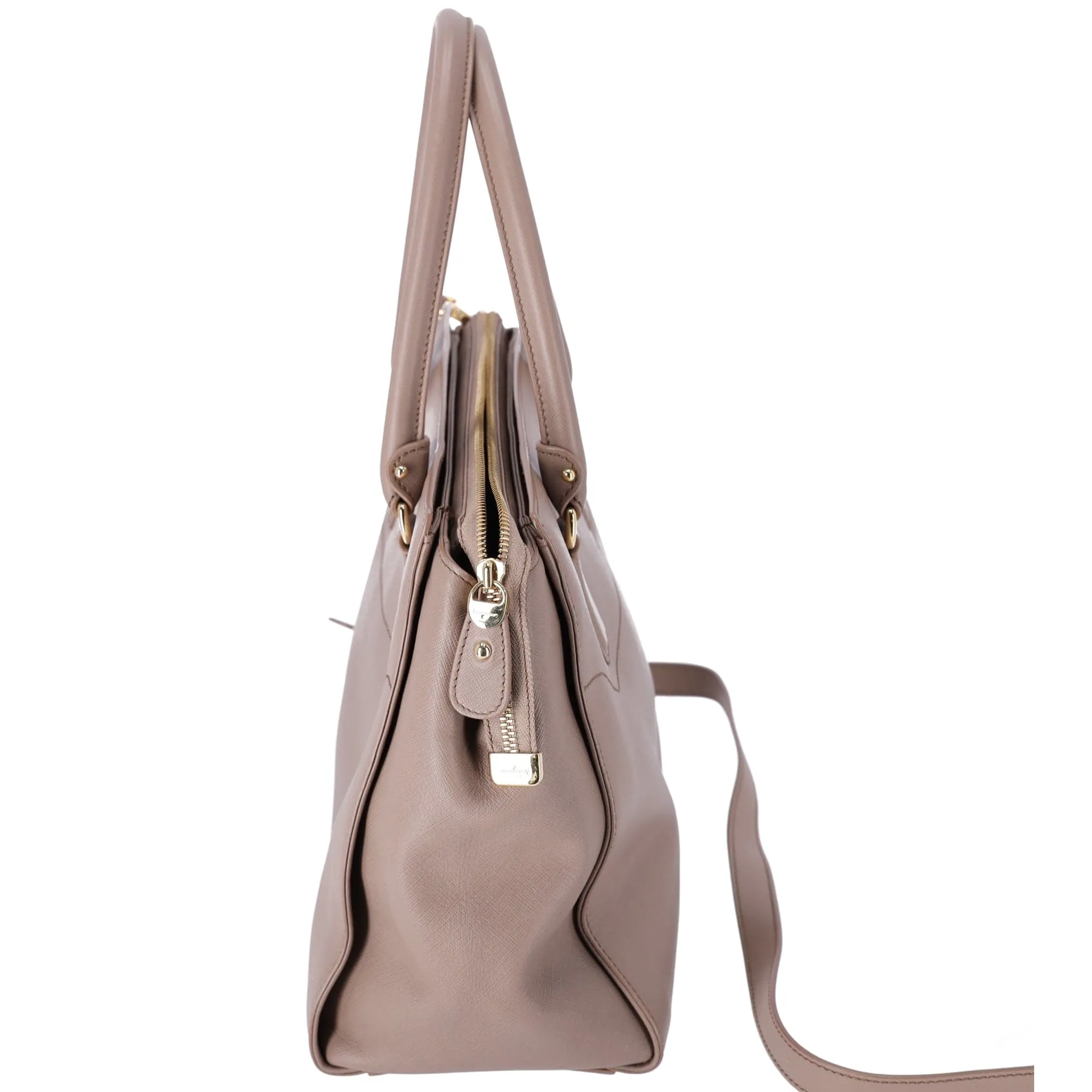 Salvatore Ferragamo Beky Triple Compartment Tote Taupe Saffiano Leather