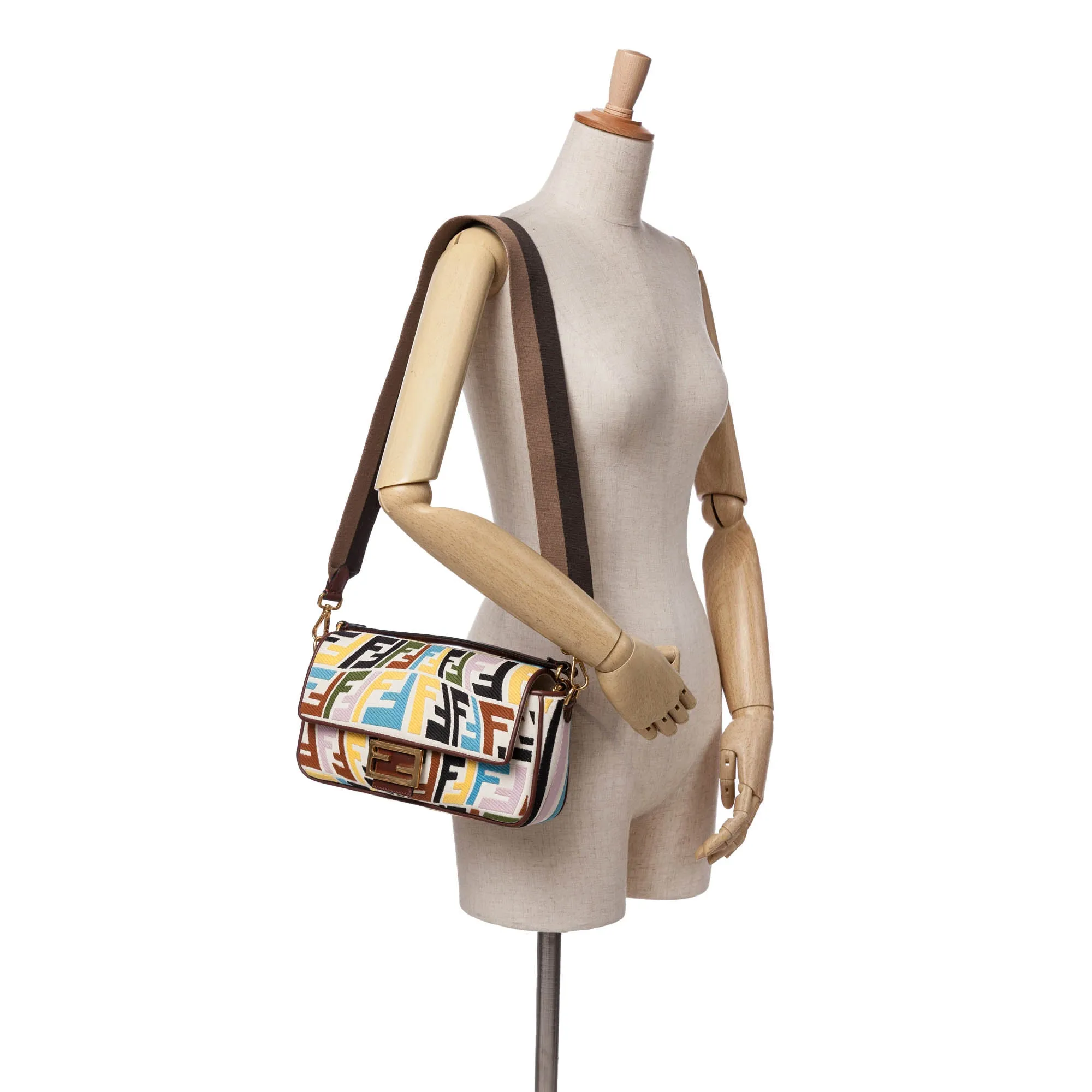 Sarah Coleman Zucca Embroidered Canvas Fish Eye Vertigo Baguette Satchel
