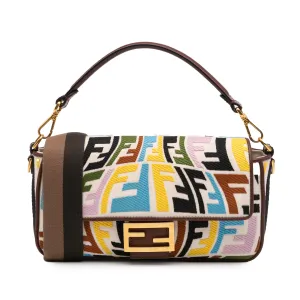 Sarah Coleman Zucca Embroidered Canvas Fish Eye Vertigo Baguette Satchel