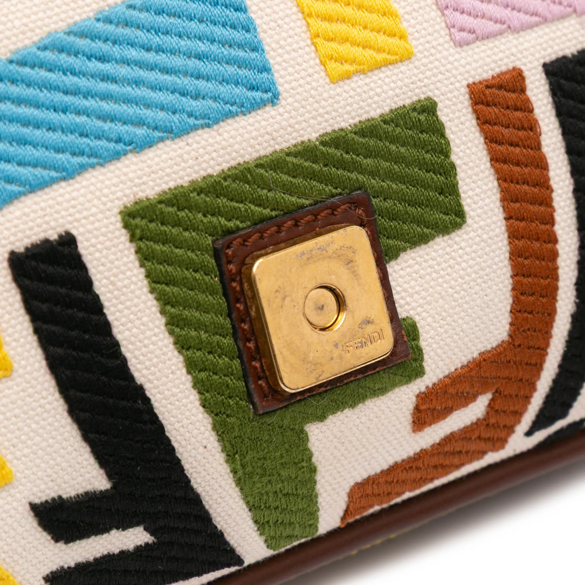 Sarah Coleman Zucca Embroidered Canvas Fish Eye Vertigo Baguette Satchel