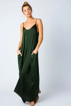 SATIN GRACE SOLID MAXI DRESS OLIVE