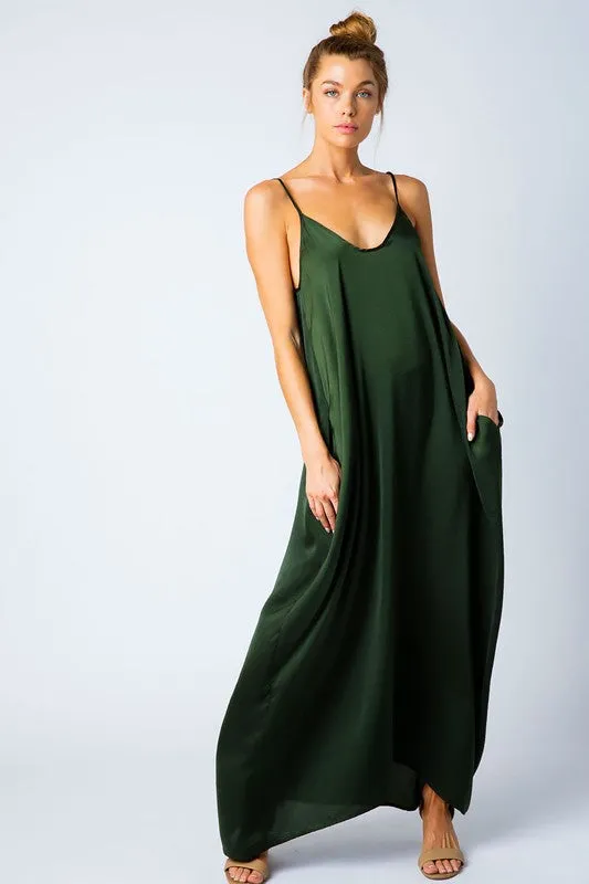 SATIN GRACE SOLID MAXI DRESS OLIVE