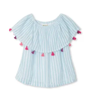 Sea Stripe Shoulder Flounce Top