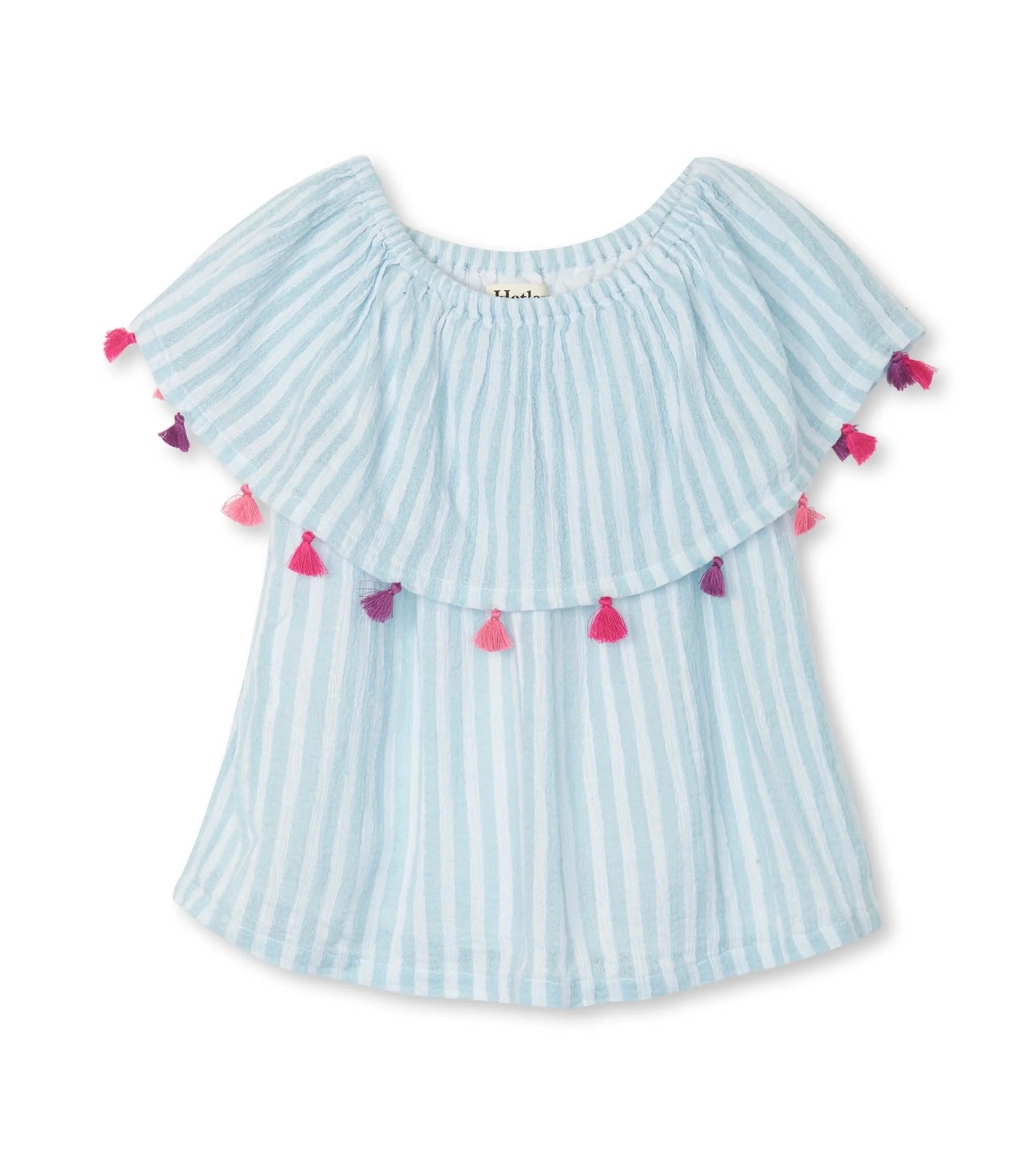 Sea Stripe Shoulder Flounce Top
