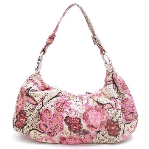 seed beads canvas denim bag Purse Designer Blue embroidered flora