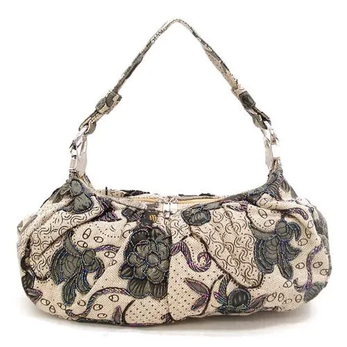 seed beads canvas denim bag Purse Designer Blue embroidered flora