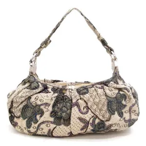 seed beads canvas denim bag Purse Designer Blue embroidered flora