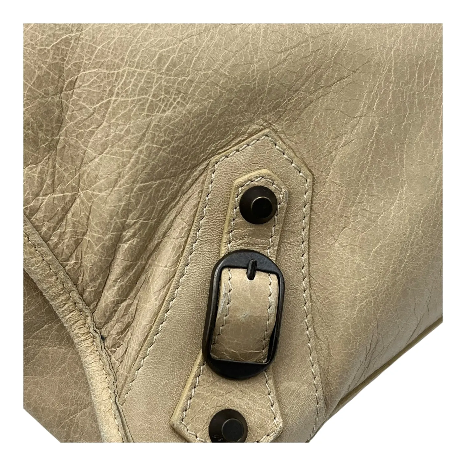 Shopper Beige Tote Bag in Distressed Leather, Gunmetal hardware