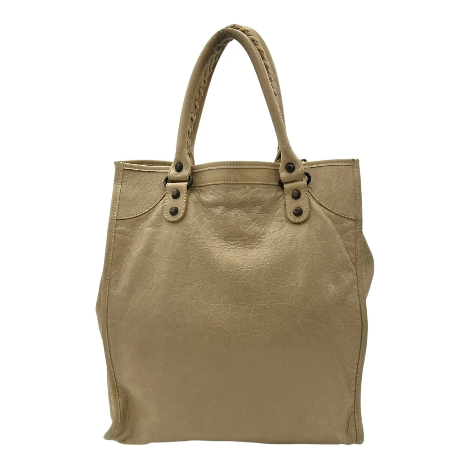 Shopper Beige Tote Bag in Distressed Leather, Gunmetal hardware