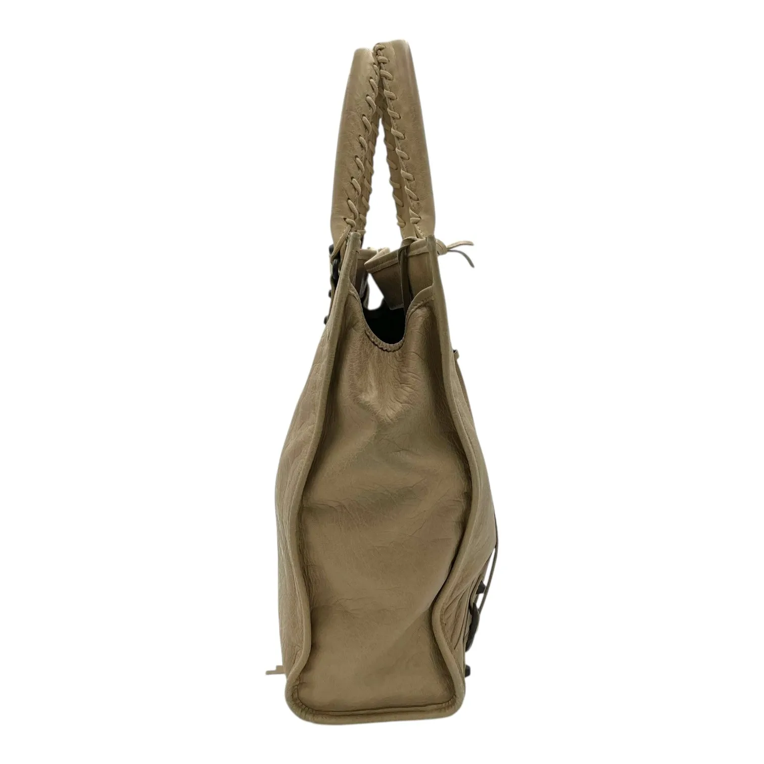 Shopper Beige Tote Bag in Distressed Leather, Gunmetal hardware