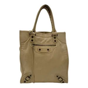 Shopper Beige Tote Bag in Distressed Leather, Gunmetal hardware